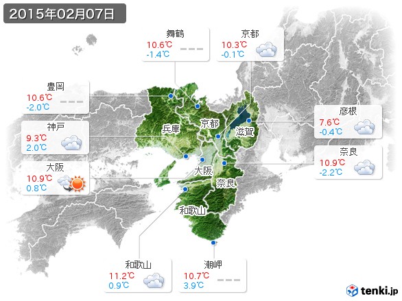 近畿地方(2015年02月07日の天気