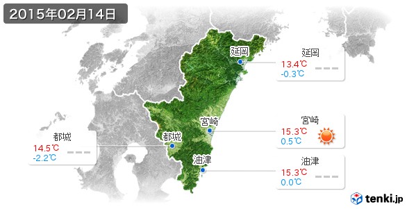 宮崎県(2015年02月14日の天気