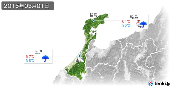 石川県(2015年03月01日の天気