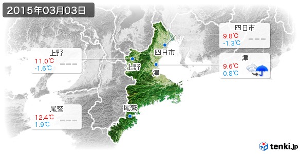 三重県(2015年03月03日の天気