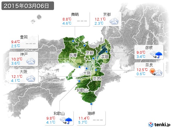近畿地方(2015年03月06日の天気