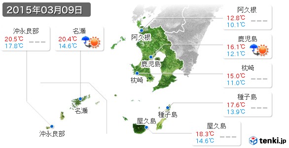 鹿児島県(2015年03月09日の天気