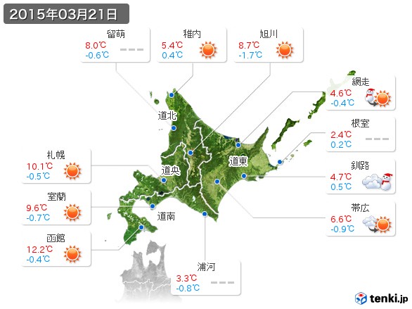 北海道地方(2015年03月21日の天気