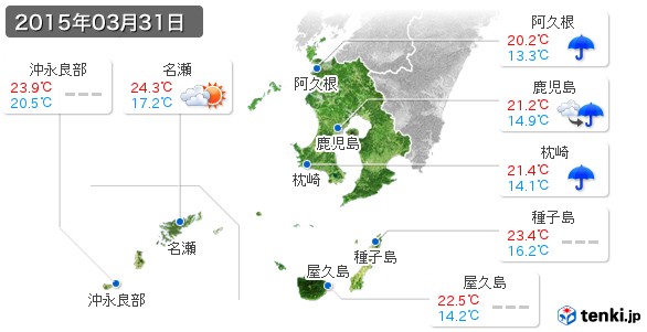 鹿児島県(2015年03月31日の天気