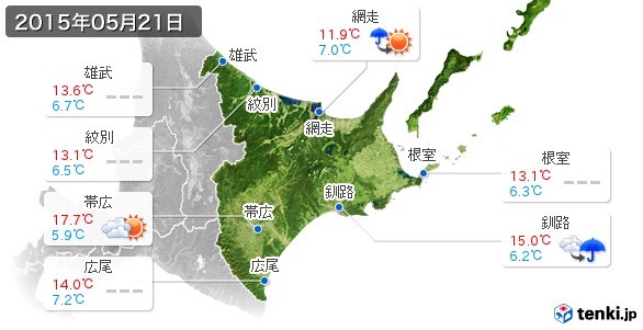 道東(2015年05月21日の天気