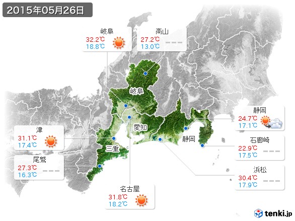 東海地方(2015年05月26日の天気