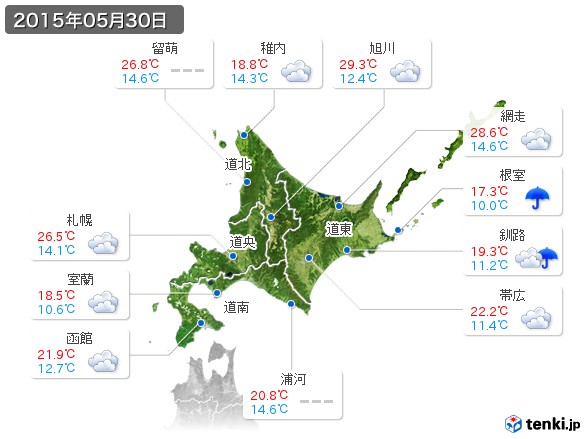 北海道地方(2015年05月30日の天気