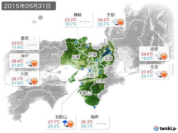 近畿地方(2015年05月31日の天気