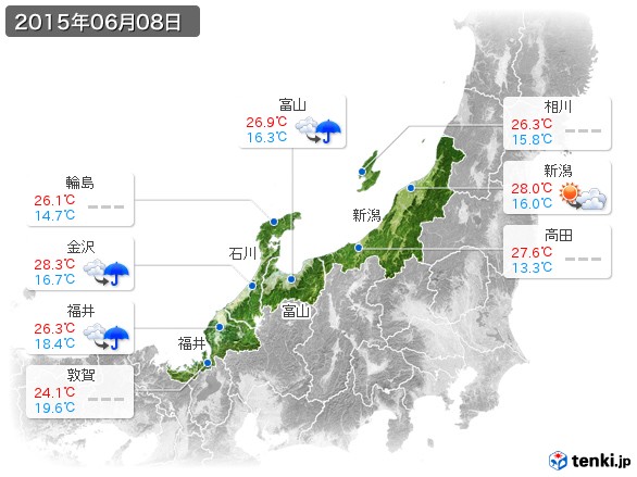 北陸地方(2015年06月08日の天気