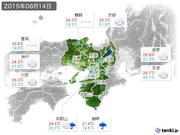 近畿地方(2015年06月14日の天気