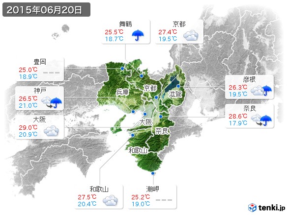 近畿地方(2015年06月20日の天気