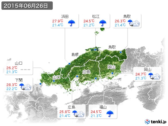 中国地方(2015年06月26日の天気