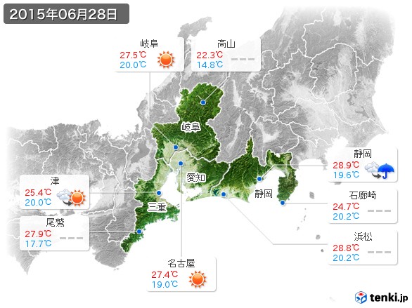 東海地方(2015年06月28日の天気