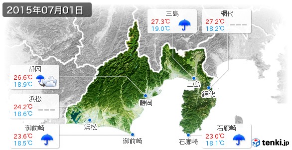 静岡県(2015年07月01日の天気