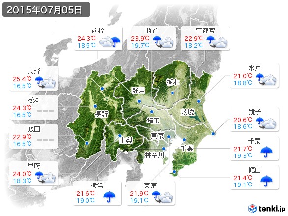 関東・甲信地方(2015年07月05日の天気