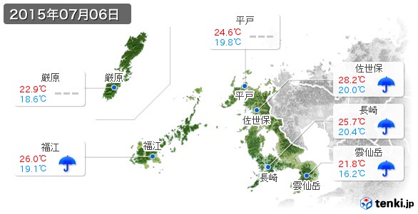 長崎県(2015年07月06日の天気