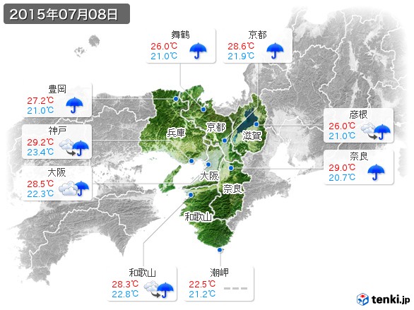 近畿地方(2015年07月08日の天気