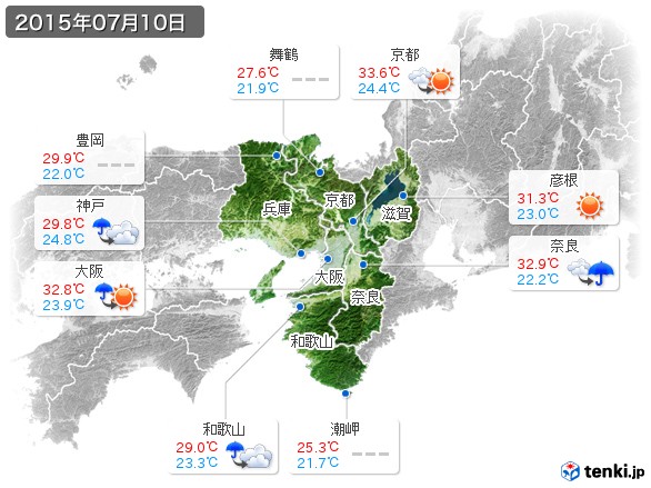 近畿地方(2015年07月10日の天気