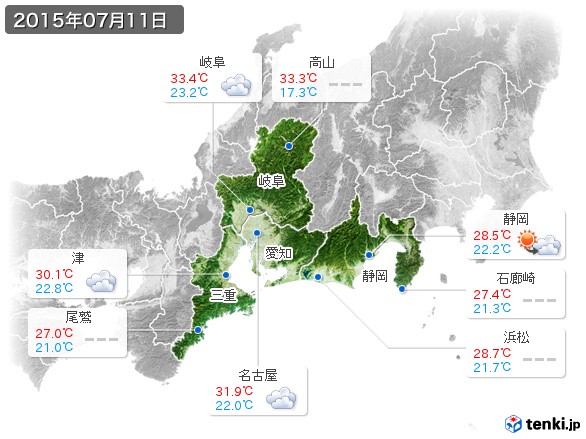 東海地方(2015年07月11日の天気