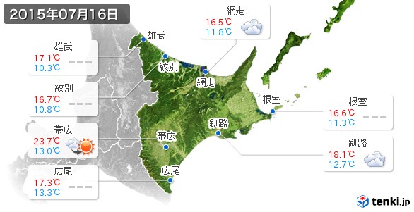 道東(2015年07月16日の天気