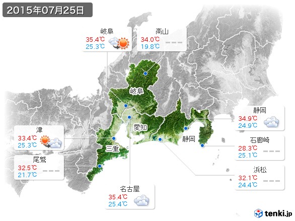 東海地方(2015年07月25日の天気