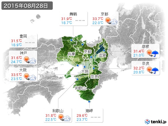 近畿地方(2015年08月28日の天気