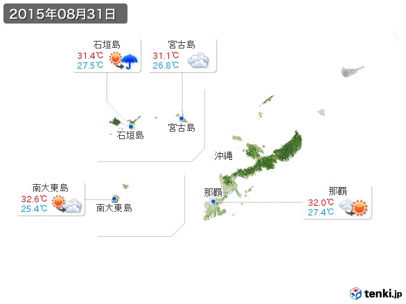 沖縄地方(2015年08月31日の天気