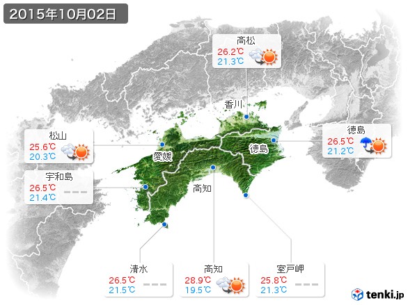 四国地方(2015年10月02日の天気