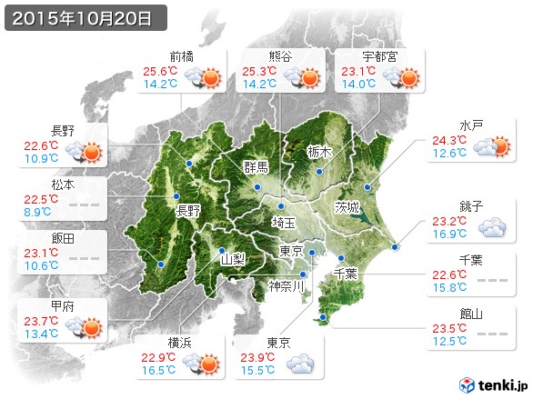 関東・甲信地方(2015年10月20日の天気