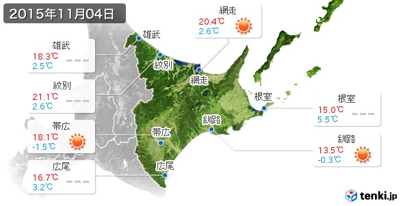 道東(2015年11月04日の天気