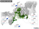 2015年11月13日の東海地方の実況天気
