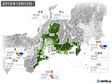 2015年12月12日の東海地方の実況天気