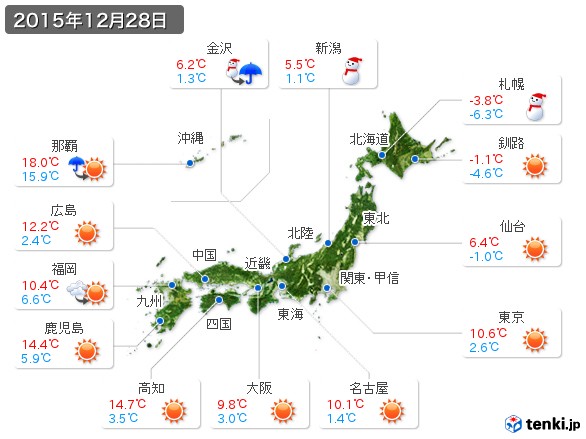 過去の天気 実況天気 2015年12月28日 日本気象協会 Tenki Jp