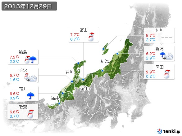 北陸地方(2015年12月29日の天気