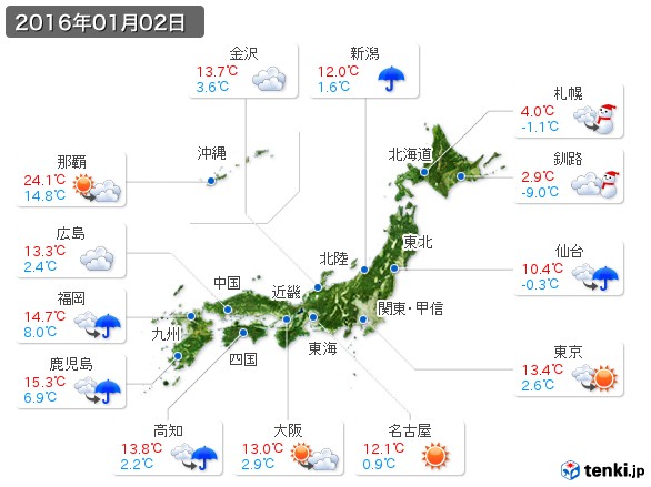 (2016年01月02日の天気