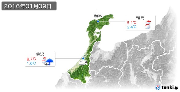 石川県(2016年01月09日の天気