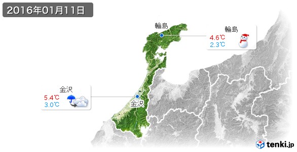 石川県(2016年01月11日の天気
