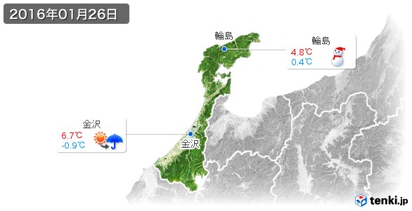 石川県(2016年01月26日の天気