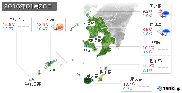 鹿児島県(2016年01月26日の天気
