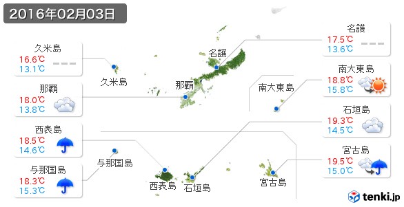 沖縄県(2016年02月03日の天気