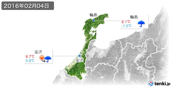 石川県(2016年02月04日の天気