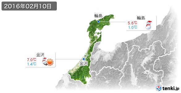 石川県(2016年02月10日の天気