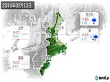 2016年02月13日の三重県の実況天気