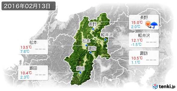 長野県(2016年02月13日の天気