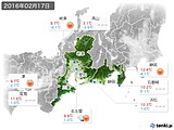 2016年02月17日の東海地方の実況天気