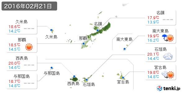 沖縄県(2016年02月21日の天気