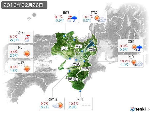 近畿地方(2016年02月26日の天気