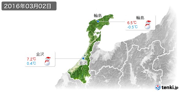 石川県(2016年03月02日の天気