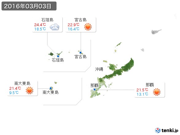 沖縄地方(2016年03月03日の天気