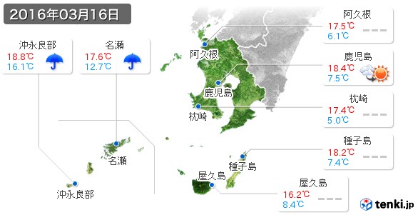 鹿児島県(2016年03月16日の天気